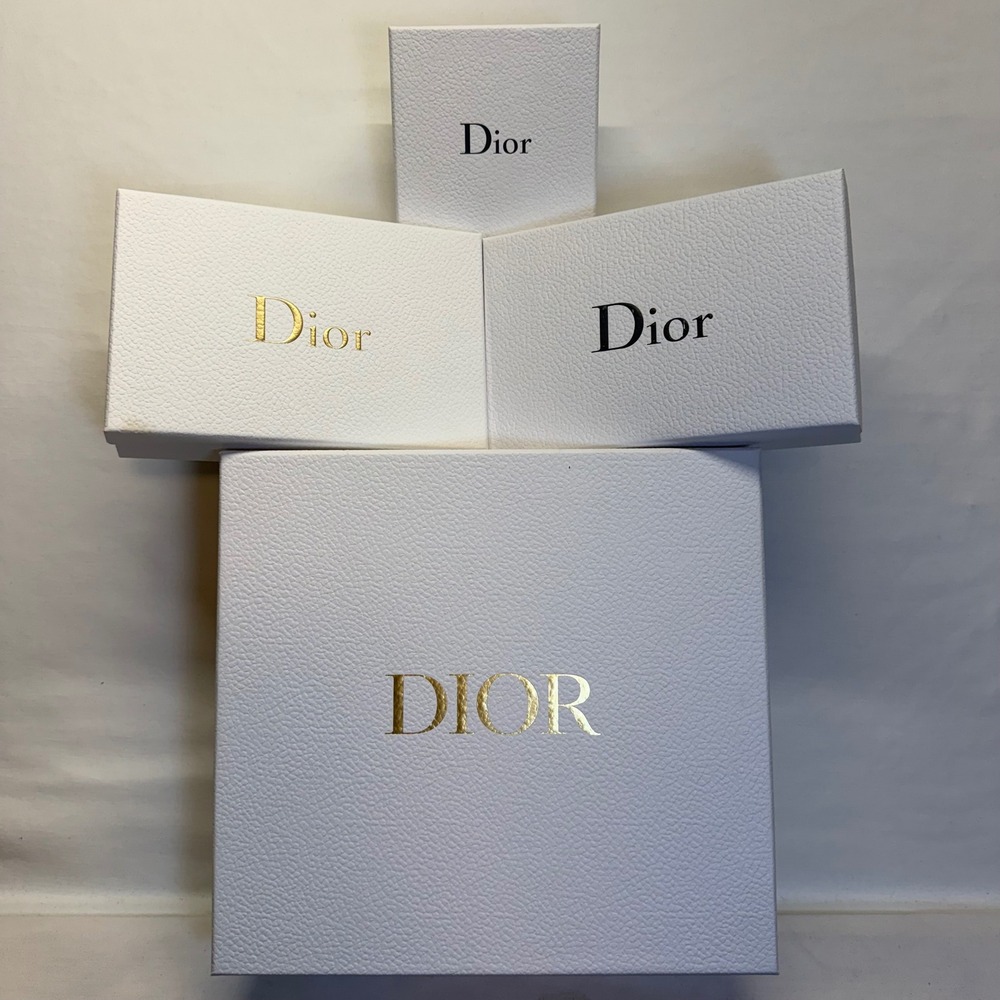 Dior Empty Gift Box Lot of 4 White Gold Black Logo Tissue Paper Luxury Packaging